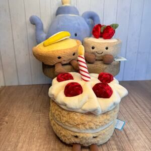 Jellycat Teapot and Pastry Set NWT Set of 4 Birthday Cake Strawberry Lemon